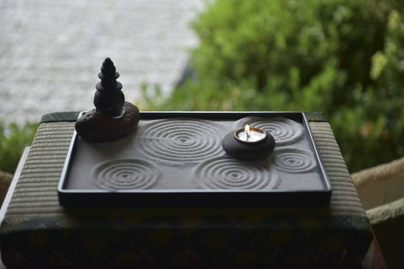 ICNBUYS Handmade Zen Garden Pebble Tealight Candle Holder Set Censer with Free Zen Garden Tools, Sand, Base Tray and Accessories - Image 5